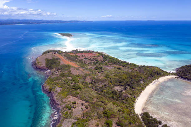 Aerial view of the beautiful island of Nosy Iranja Madagascar stock photo