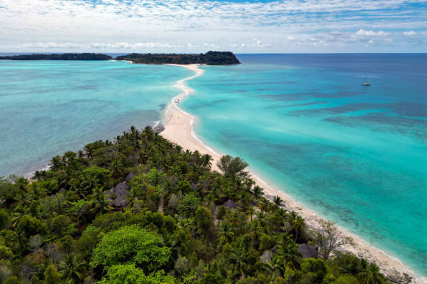 Aerial view of the beautiful island of Nosy Iranja Madagascar stock photo