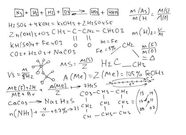 istock Chemical formulas and expressions. Vector scientific background. Handwritten on white. 1457096153