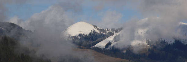 colline innevate vicino a gstaad, svizzera. - bernese oberland gstaad winter snow foto e immagini stock