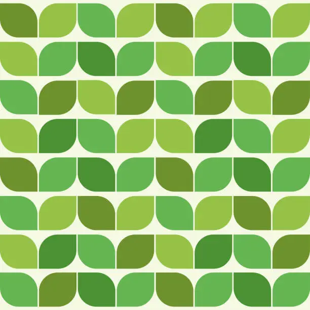 Vector illustration of Mid century modern geometric leaves in lime green, forest green and emerald green