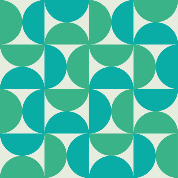 Mid century modern Half circles seamless pattern in mint green and teal . For home decor, backgrounds, Mid century modern Half circles seamless pattern in mind green and teal . For home decor, backgrounds, textile and wrapping paper illusion pattern circle image created 1960s stock illustrations