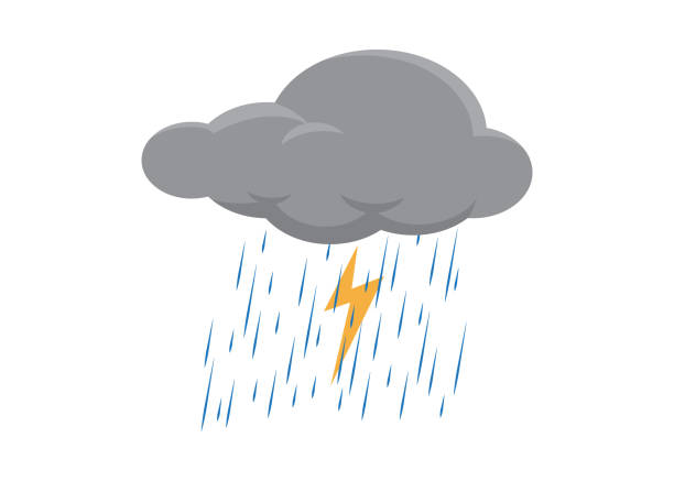 ilustraciones, imágenes clip art, dibujos animados e iconos de stock de icono de nube gris con lluvia y relámpagos, tormenta eléctrica ... - storm cloud thunderstorm storm cloud