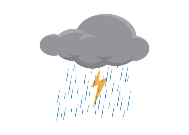 Gray cloud icon with rain and lightning, thunderstorm... Vector illustration in HD very easy to make edits. rain overcast storm weather stock illustrations