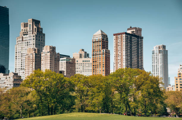 cityscape in central park stock photo
