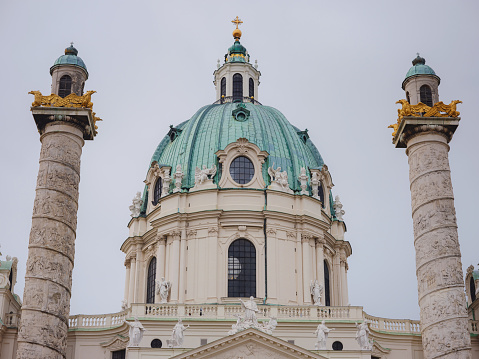 Facade of the basilica of Notre-Dame de Fourviere in Lyon, France