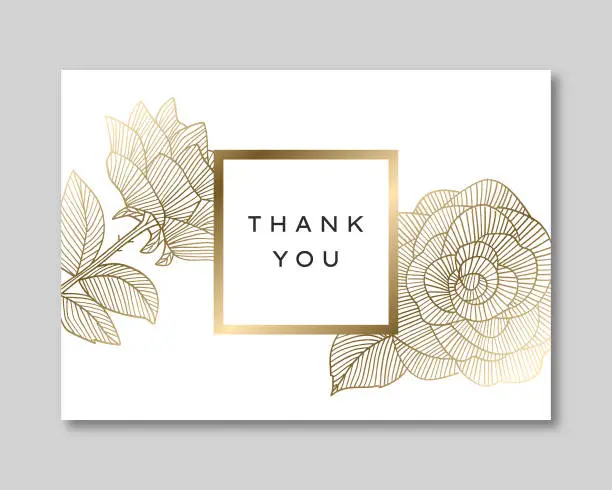 Vector illustration of Gold RoseThank You Card