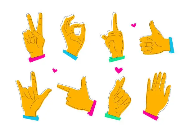 Vector illustration of International hand gestures - set of flat design style illustrations