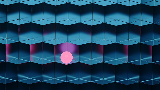 Pink sphere in cubic wall, background