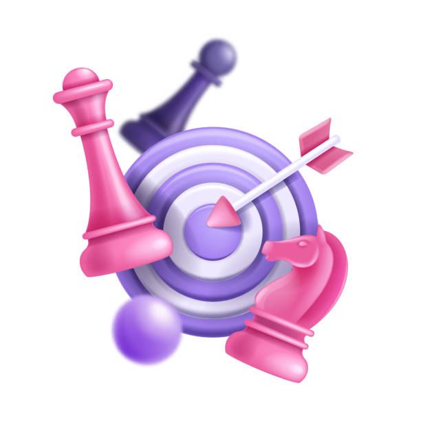 illustrations, cliparts, dessins animés et icônes de icône du marché cible 3d, clipart de compétence de formation vectorielle, investissement dans un objectif commercial, reine, flèche, chevalier. - chess leisure games chess queen skill