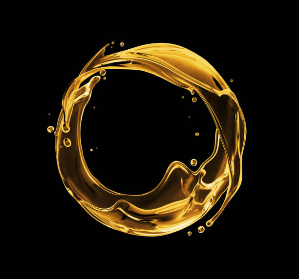 istock Beautiful olive or engine oil splashes arranged in a circle isolated on black background 1457117017