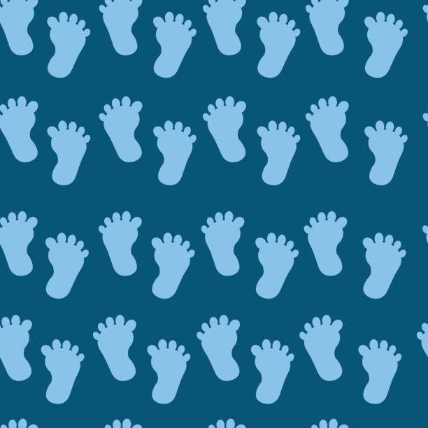 istock Baby footprint blue seamless pattern. Silhouette baby footprint icon isolated on blue background for baby boy.Baby shower. 1457117440