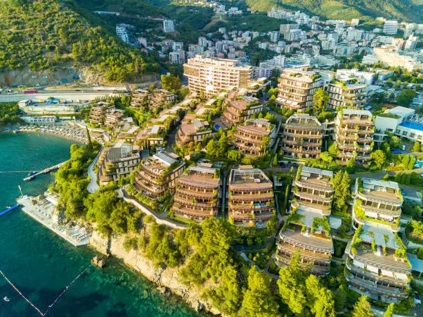 Photo of Hotel Dukley with chic apartments, gardens and sandy beaches near the Adriatic Sea against the backdrop of the coastal Montenegrin cities