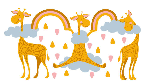 Funny illustration with cute giraffe and rainbow. Kids print. Funny illustration with cute giraffe and rainbow. Kids print. Vector. disney character free background stock illustrations