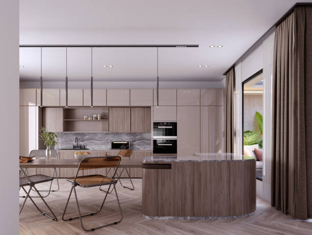 istock 3d rendering,3d illustration, Interior Scene and  Mockup,kitchen and dining room modern scandinavian style. 1457121040
