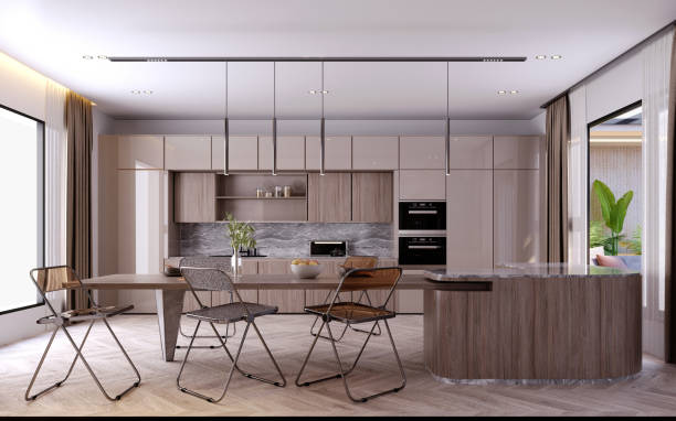 istock 3d rendering,3d illustration, Interior Scene and  Mockup,kitchen and dining room modern scandinavian style. 1457121085