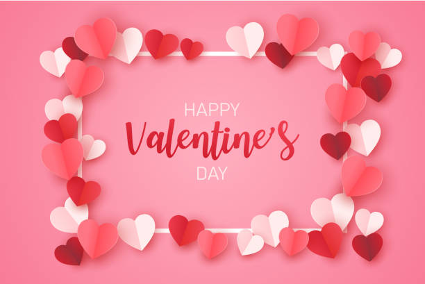 ilustrações de stock, clip art, desenhos animados e ícones de valentines day poster paper craft on pink background. pink,red and white hearts with copyspace. love concept for happy valentine. vector illustration banner design. - vector valentine card craft valentines day