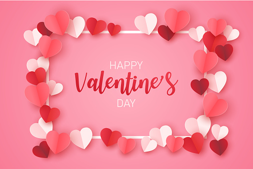 valentines day poster paper craft on pink background. pink,red and white hearts with copyspace. love concept for happy valentine. vector illustration banner design.