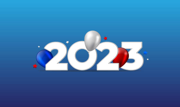 istock Happy new year 2023. Festive celebration. Trendy and modern for banner and media post template 1457123096