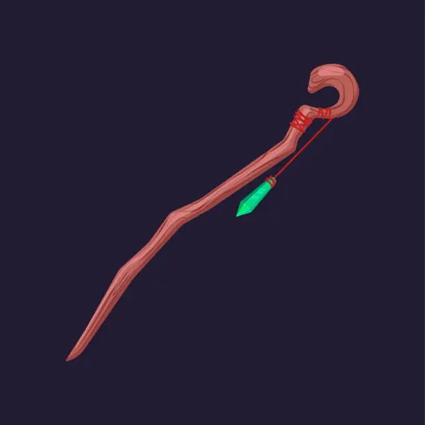 Vector illustration of Wooden magic wand on dark background illustration