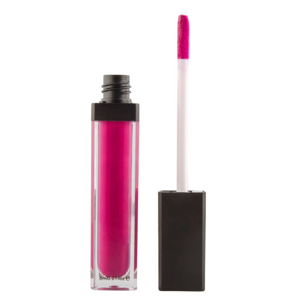 istock Bright pink Lip gloss in a transparent package with a brush on an isolated white background 1457124123