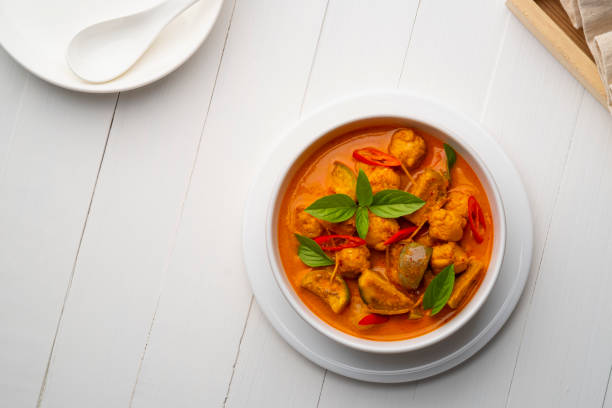 istock Red curry with clown featherback fishball in white bowl 1457124168