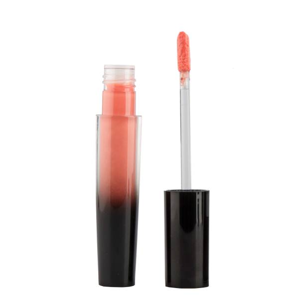 istock Coral Lip gloss in a transparent package with a brush on an isolated white background 1457124202
