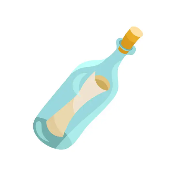 Vector illustration of Bottle with a message flat vector illustration