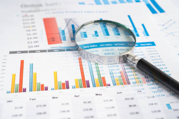 istock Magnifying glass on charts graphs paper. Financial development, Banking Account, Statistics, Investment Analytic research data economy, Stock exchange trading, Business office company meeting concept. 1457125493