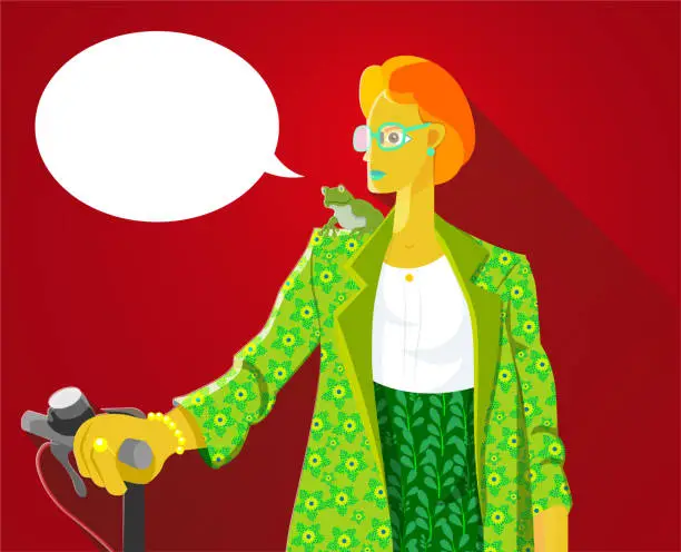 Vector illustration of Business woman with speech bubble.