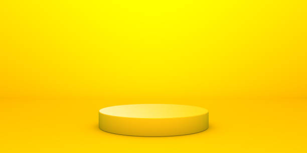 istock Yellow 3d background product display podium scene with modern and minimalist platform. 3d render background with podium. product display stand. 3d stage showcase on pedestal. 1457126010