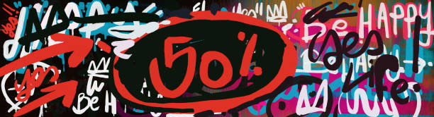 istock 50% inscription in fresco format. graffiti and very grunge render. for marketing and advertising 1457126470