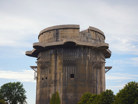 Antiaircraft tower of Luftwaffe in Vienna is large ground-based concrete blockhouses armed with air defense, used by Luftwaffe during Second World War from air bombardments