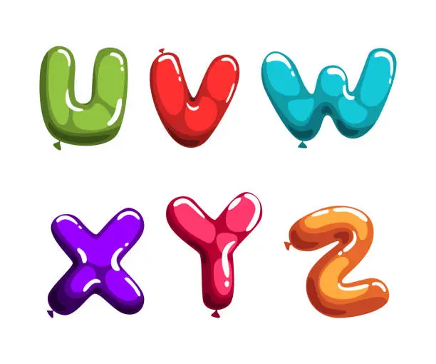 Vector illustration of Colorful balloons alphabet. U,V,W,X,Y,Z creative cartoon glossy letters alphabetical font vector illustration