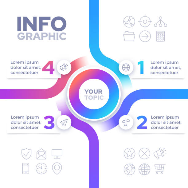 verbindung synergie teamwork daten infografik vier-elemente-design - flowing action flow chart process chart stock-grafiken, -clipart, -cartoons und -symbole