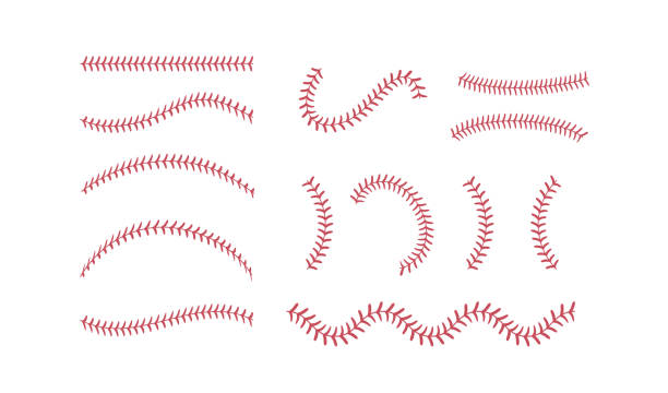 stockillustraties, clipart, cartoons en iconen met softball stitches. softball laces set. vector illustration - honkbal