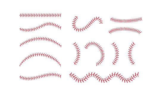 Softball laces set. Baseball ball stripes. Softball Stitches. Vector illustration
