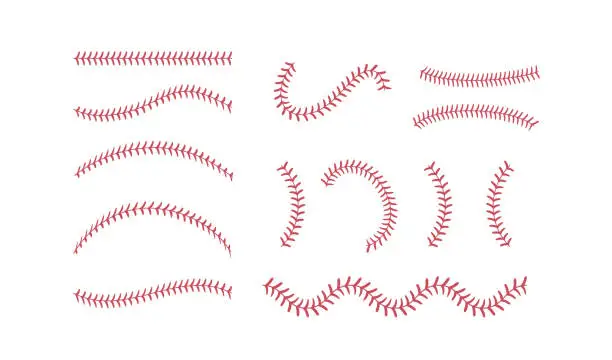 Vector illustration of Softball Stitches. Softball laces set. Vector illustration