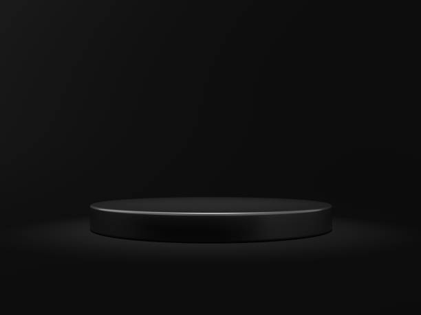 istock Black empty podium on black background. Cylinder. Blank. 1457132803
