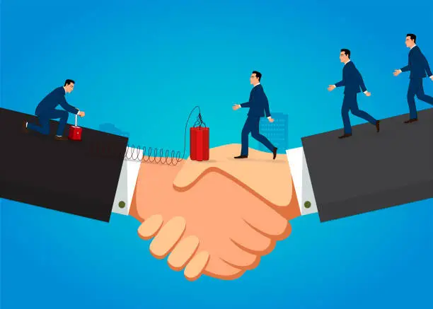 Vector illustration of The agreement, shaking hands and betrayal.