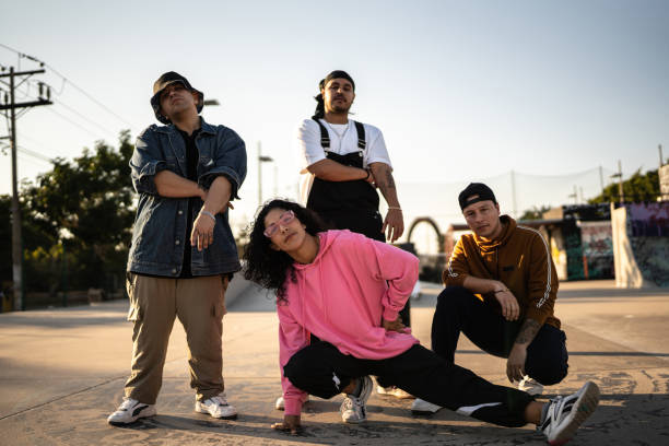 istock Portrait of performance group at skateboard park 1457136526