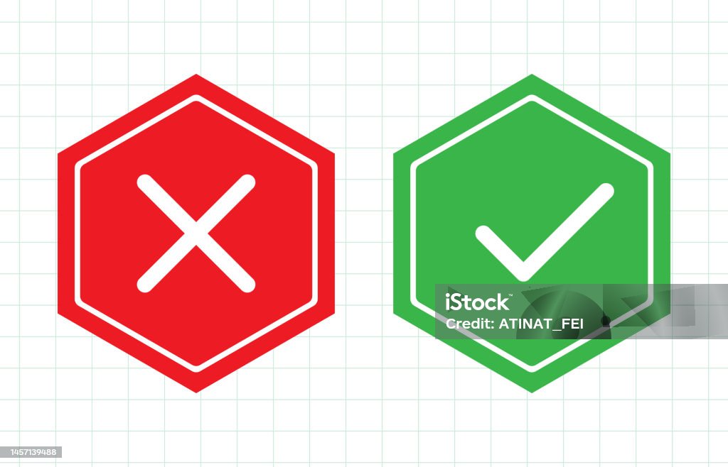 Check Marck Incorrect Check And Wrong Mark On Hexagon Geometric Shape Vector Design Stock ...