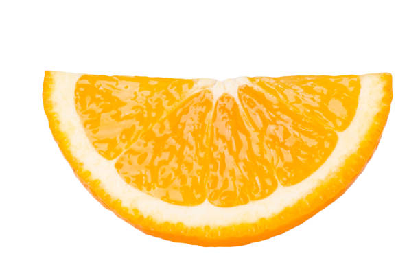 istock Fresh juicy orange cut piece. Isolated on white background. 1457144093