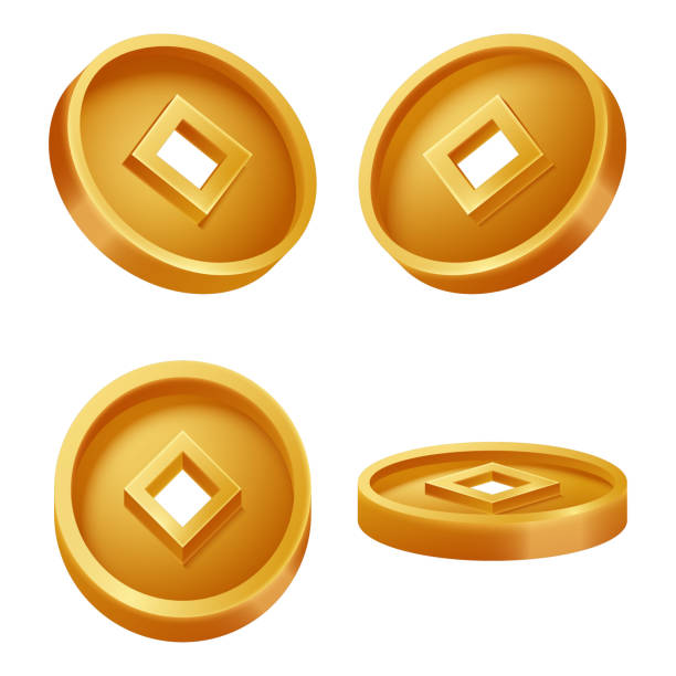 istock Chinese Coin. 3D illustration of Chinese new year coin. Vector Illustration 1457144476