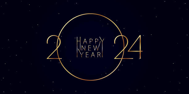 ilustrações de stock, clip art, desenhos animados e ícones de golden inscription 2024 and happy new year on a dark blue background. vector illustration - ano novo 2024