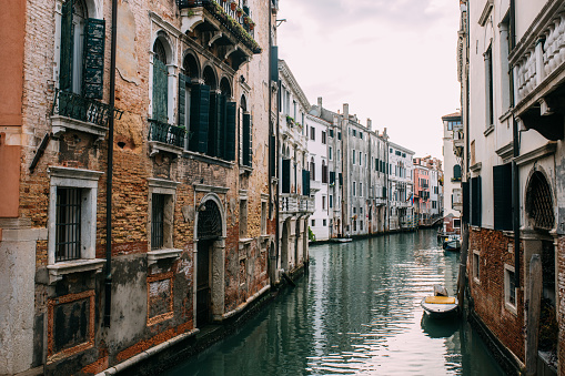Building exteriors along the canals in Venice Italy stock photo