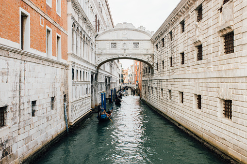 bridge of sighs in Venice in Veneto Region in Italy and the waterway