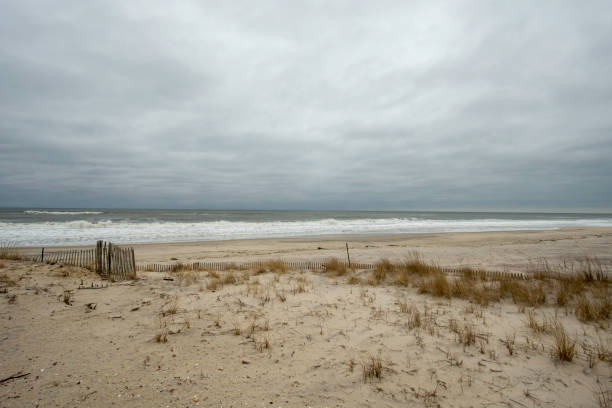Winter beach scene at Smith Point County Park,  Shirley,  Suffolk County,  Long Island NY.