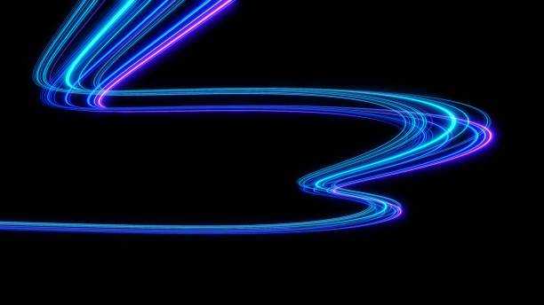 3d render motion line of speed and power or light trails. High-speed light with curve movement beam. 5G Technology fast and futuristic background. Abstract motion blur.
