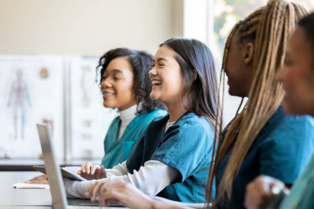istock Diverse group of nursing or medical students attend class at university 1457154798